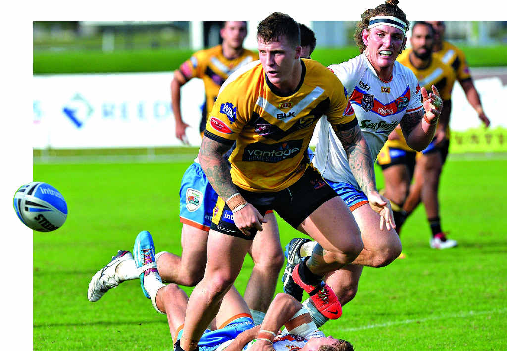 EMOTIONAL GAME: Falcons centre Rueben Baillie offloads against the Pride. The Falcons will pay homage to James Ackerman tonight. EMOTIONAL GAME: Falcons centre Rueben Baillie offloads against the Pride. The Falcons will pay homage to James Ackerman tonight.